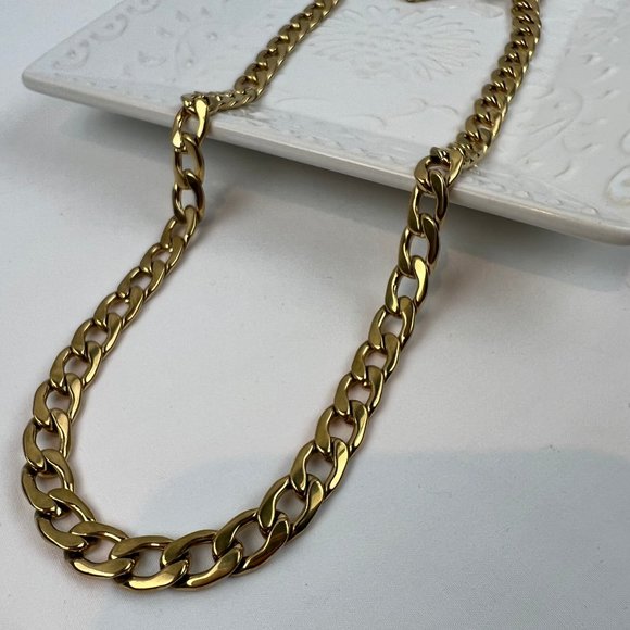 Thick Gold Curb Chain Necklace for Women Gold Chain Necklace Gold Wide Chain - Picture 4 of 8